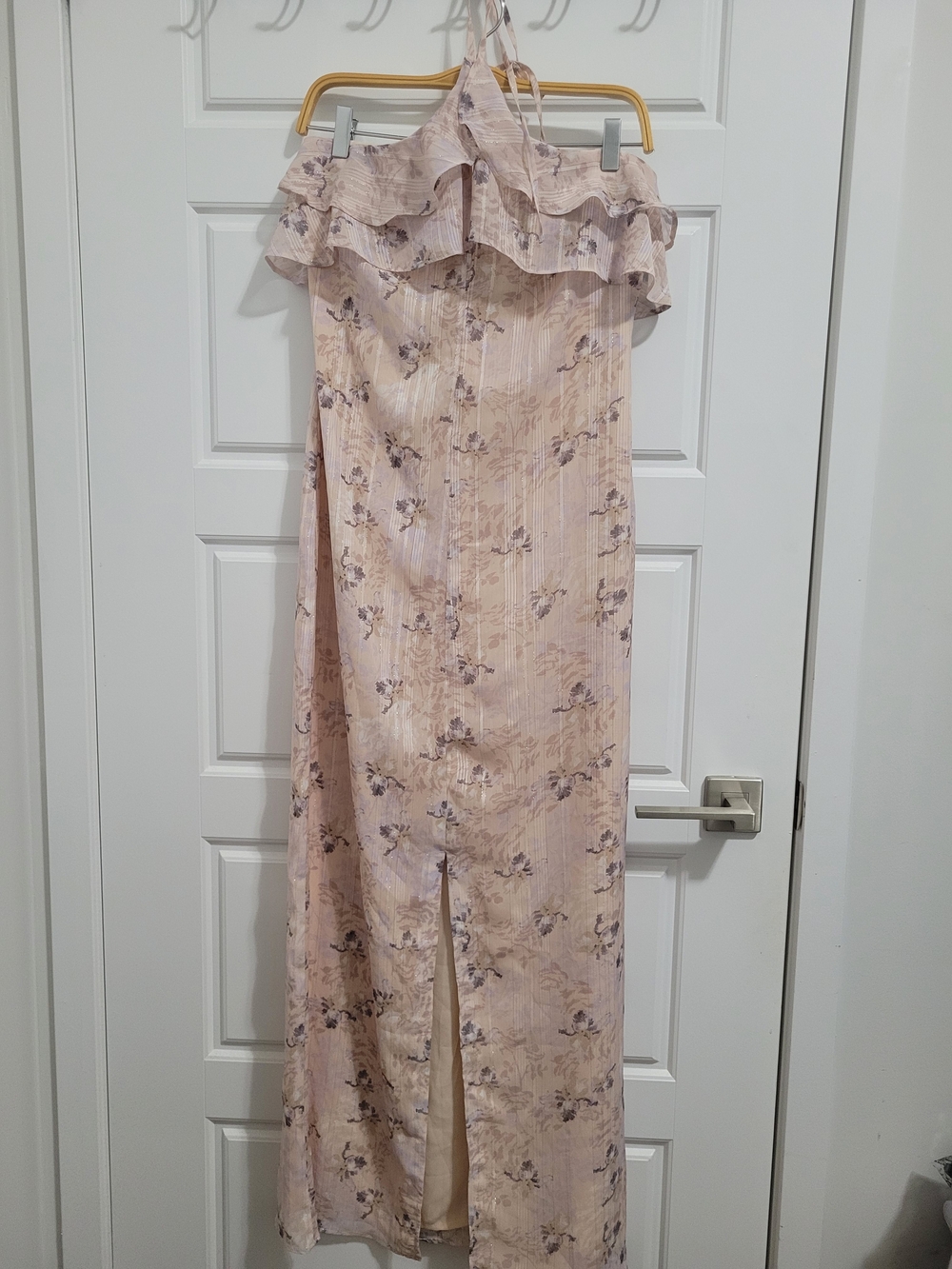 Blush Pink Floral Off-Shoulder Ruffle Maxi Dress